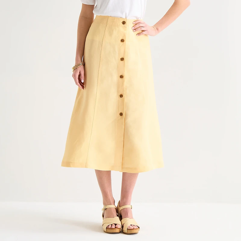 Liz Claiborne Womens High Rise Midi A-Line Skirt