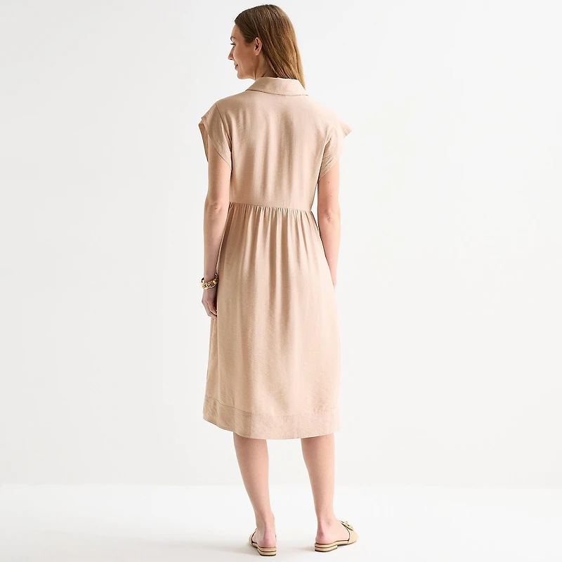Liz Claiborne Womens Short Sleeve Midi Shirt Dress