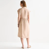 Liz Claiborne Womens Short Sleeve Midi Shirt Dress