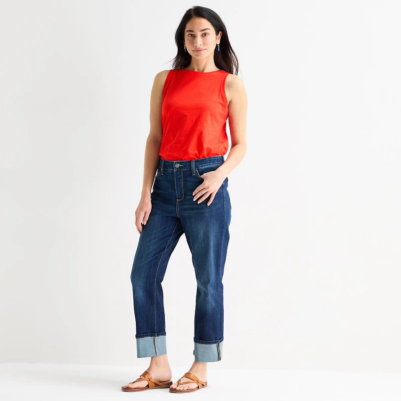 St. John's Bay Womens Mid Rise Wide Cuff Straight Leg Jean