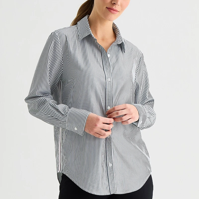Stylus Womens Cuffed Long Sleeve Oversized Button-Down Shirt