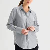 Stylus Womens Cuffed Long Sleeve Oversized Button-Down Shirt