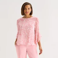 Black Label by Evan-Picone Womens Round Neck 3/4 Sleeve Blouse