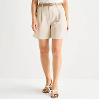 Liz Claiborne Linen Womens Mid Rise Pleated Short