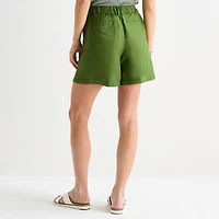 Liz Claiborne Linen Womens Mid Rise Pleated Short