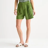 Liz Claiborne Linen Womens Mid Rise Pleated Short