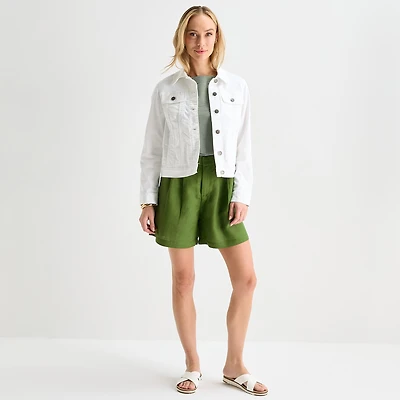 Liz Claiborne Linen Womens Mid Rise Pleated Short