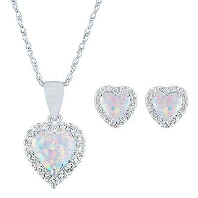 Womens Lab Created White Opal Sterling Silver Heart 2-pc. Jewelry Set
