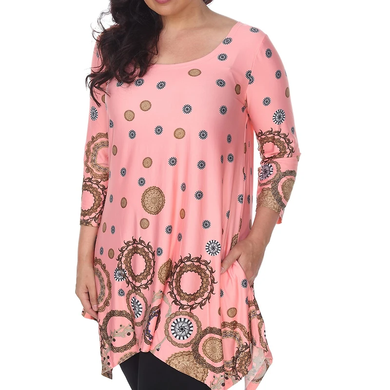 White Mark Plus Erie Womens Scoop Neck 3/4 Sleeve Tunic Top