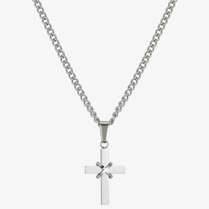 J.P. Army Men's Jewelry Stainless Steel 24 Inch Curb Cross Chain Necklace
