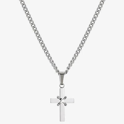 J.P. Army Men's Jewelry Stainless Steel 24 Inch Curb Cross Chain Necklace