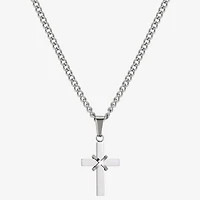 J.P. Army Men's Jewelry Stainless Steel 24 Inch Curb Cross Chain Necklace