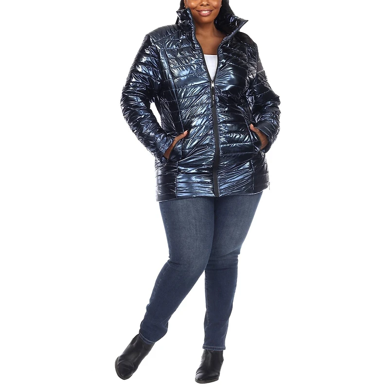 White Mark Womens Plus Water Resistant Midweight Puffer Jacket