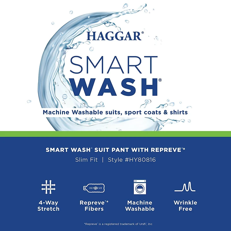 Haggar Smart Wash Tonal Plaid Mens Stretch Fabric Slim Fit Flat Front Suit Pant