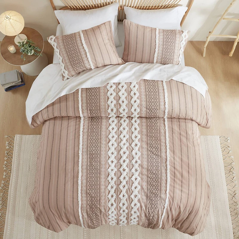 INK+IVY Imani 3pc Cotton Printed Duvet Cover Set w/ Chenille