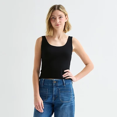 a.n.a Double Layer Womens Tall U Neck Sleeveless Tank Top
