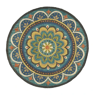 Daisy Ray Floral Hand Tufted Indoor Round Area Rug