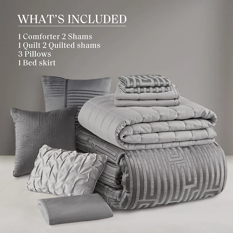 Madison Park Hayden 10-Piece Luxury Jacquard Comforter & Quilt Set