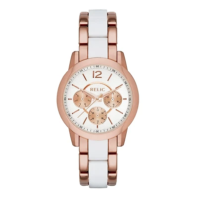 Relic® Payton Womens Rose-Tone & White Resin Bracelet Sport Watch ZR15761