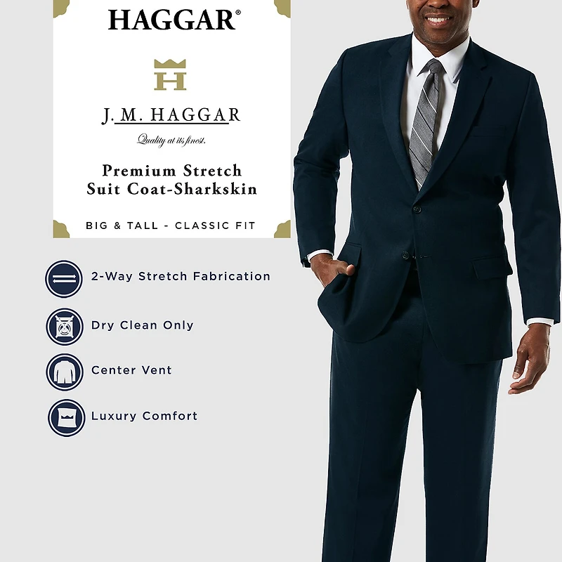 Haggar JMH Premium Stretch Sharkskin Mens Stretch Fabric Classic Fit Big and Tall Suit Jacket