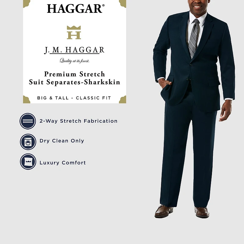 Haggar JMH Premium Stretch Sharkskin Mens Big Fabric Classic Fit Flat Front Suit Pant