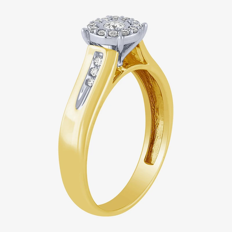 Unisex Adult 1/3 CT. T.W. White Diamond 10K Two Tone Gold Halo Side Stone Ring Set