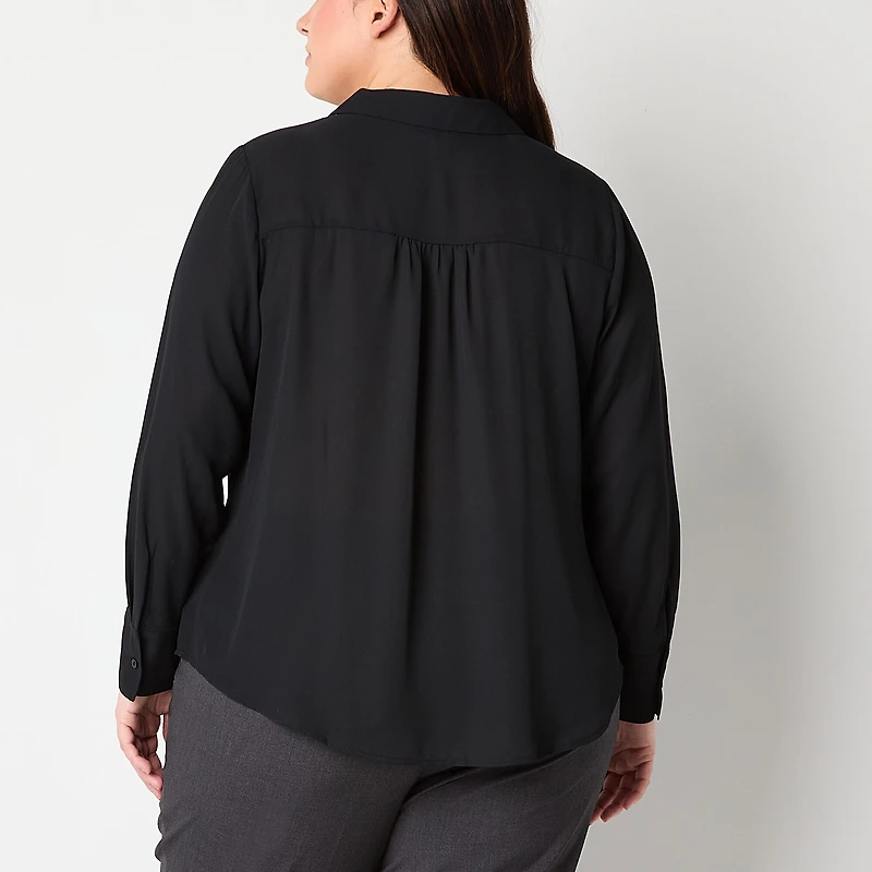 Liz Claiborne Womens Plus Vent Long Sleeve Regular Fit Button-Down Shirt