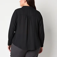 Liz Claiborne Womens Plus Vent Long Sleeve Regular Fit Button-Down Shirt