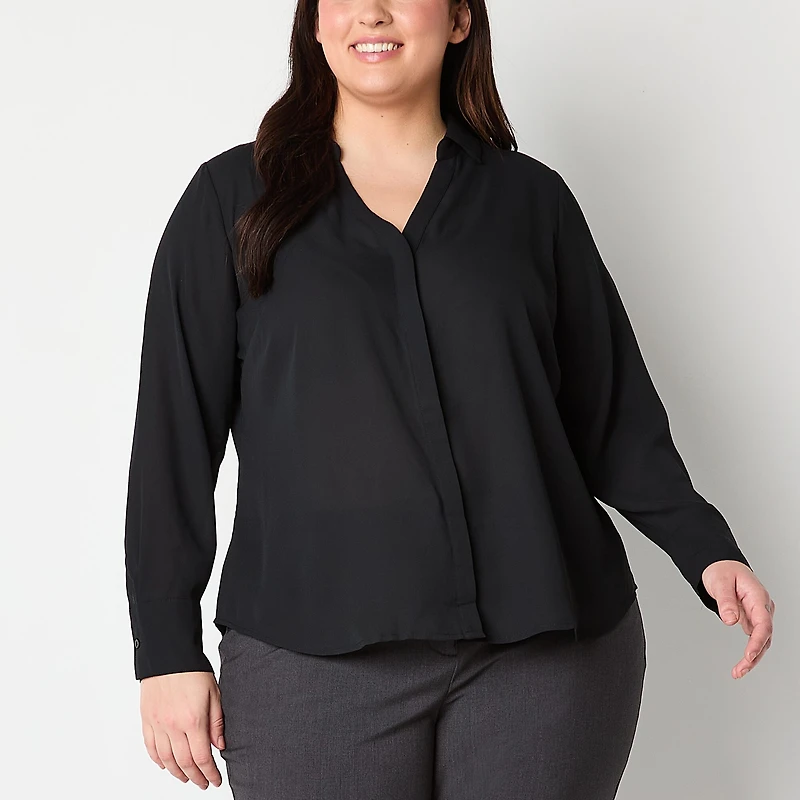 Liz Claiborne Womens Plus Vent Long Sleeve Regular Fit Button-Down Shirt