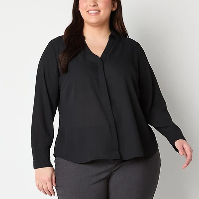 Liz Claiborne Womens Plus Vent Long Sleeve Regular Fit Button-Down Shirt