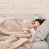 Sealy® Flannel & Sherpa Heated Midweight Blanket