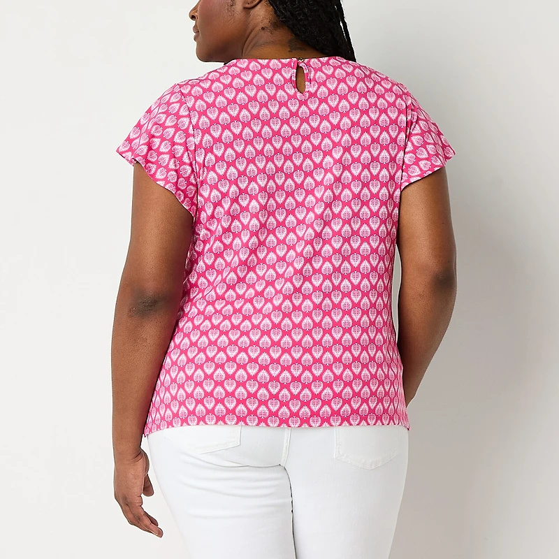Liz Claiborne Womens Plus Round Neck Short Sleeve Blouse