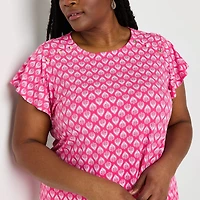 Liz Claiborne Womens Plus Round Neck Short Sleeve Blouse