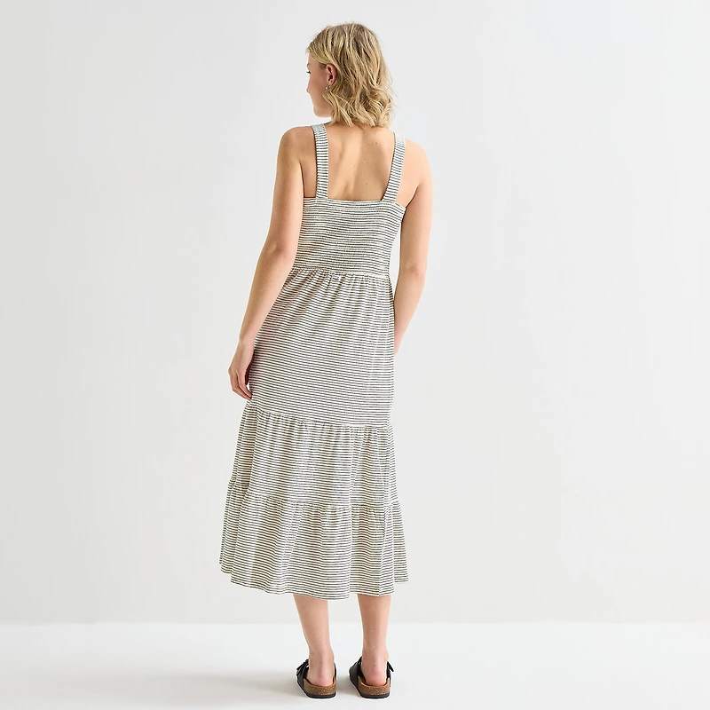 Hurley Womens Juniors Midi Square Neck Sleeveless Sundress