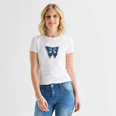 Forever 21 Womens Juniors Crew Neck Short Sleeve Regular Fit Graphic T-Shirt