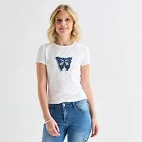 Forever 21 Womens Juniors Crew Neck Short Sleeve Regular Fit Graphic T-Shirt