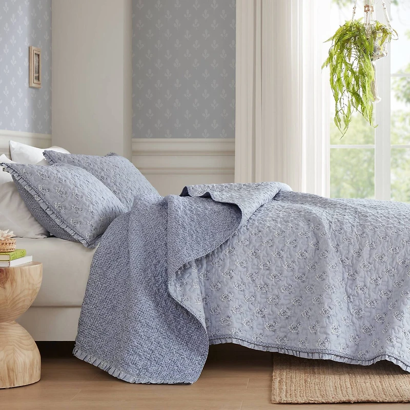 Madison Park Fern Ruffle Floral Printed Reversible 3-pc. Quilt Set