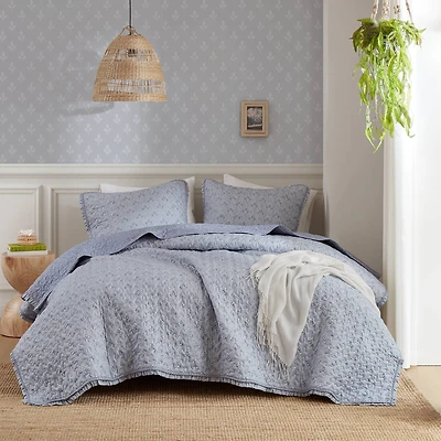 Madison Park Fern Ruffle Floral Printed Reversible 3-pc. Quilt Set