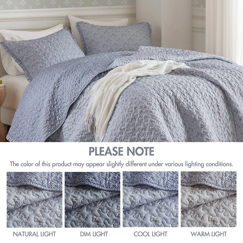 Madison Park Fern Ruffle Floral Printed Reversible 3-pc. Quilt Set