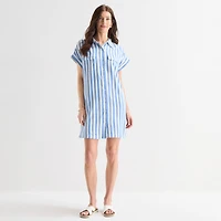 St. John's Bay Womens Short Sleeve Striped Sheath Dress