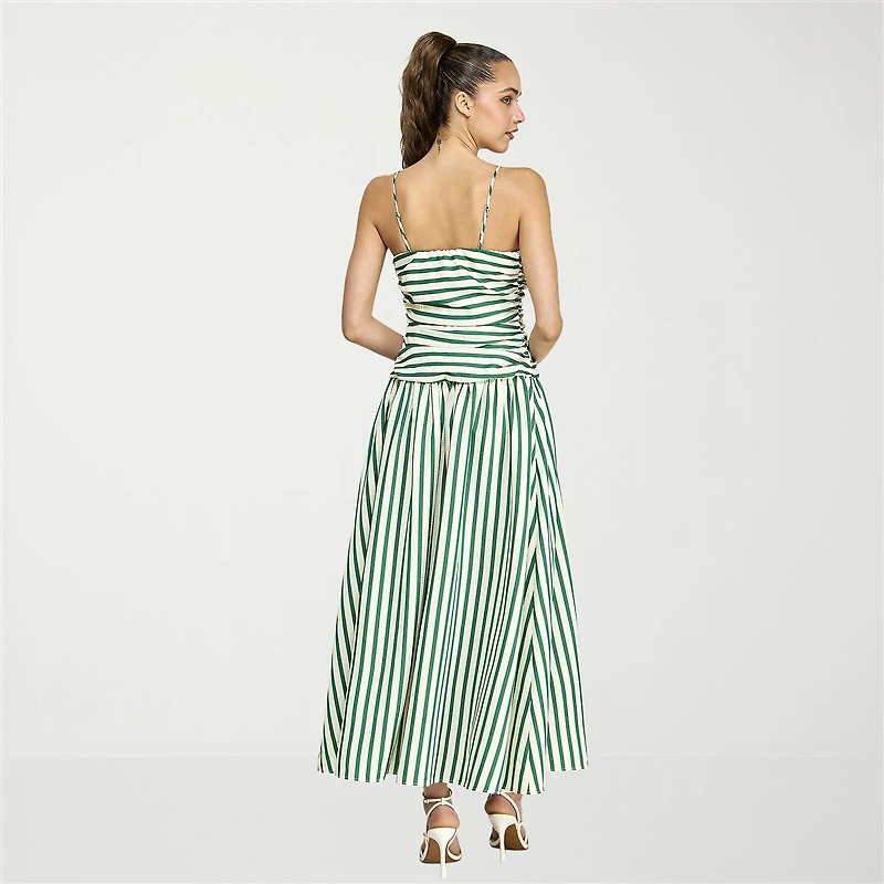 belle vie Womens Sleeveless Straight Neck Striped Midi Drop Waist Dress