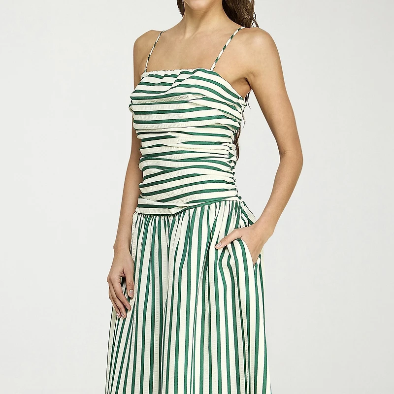 belle vie Womens Sleeveless Straight Neck Striped Midi Drop Waist Dress