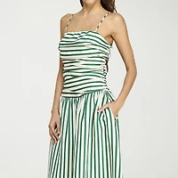 belle vie Womens Sleeveless Straight Neck Striped Midi Drop Waist Dress