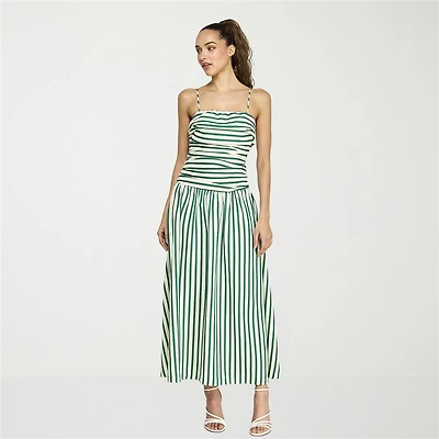 belle vie Womens Sleeveless Straight Neck Striped Midi Drop Waist Dress