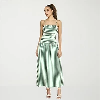 belle vie Womens Sleeveless Straight Neck Striped Midi Drop Waist Dress