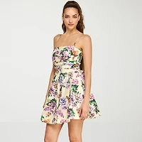 belle vie Womens Straight Neck Sleeveless Floral Fit + Flare Dress