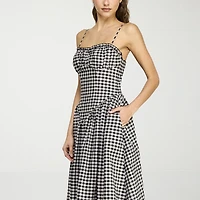 belle vie Womens Sleeveless Sweetheart Neck Gingham Midi Drop Waist Dress