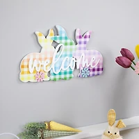Northlight 14" Gingham Bunnies Welcome Wall Sign