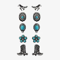 JS Jessica Simpson Silver Tone Western Stud Womens Turquoise Flower 5 Pair Earring Set