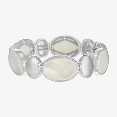 Liz Claiborne Womens White Mother Of Pearl Stretch Bracelet